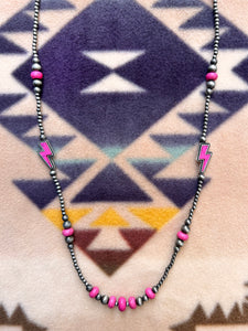 Pink Lightning Silver Pearl Necklace