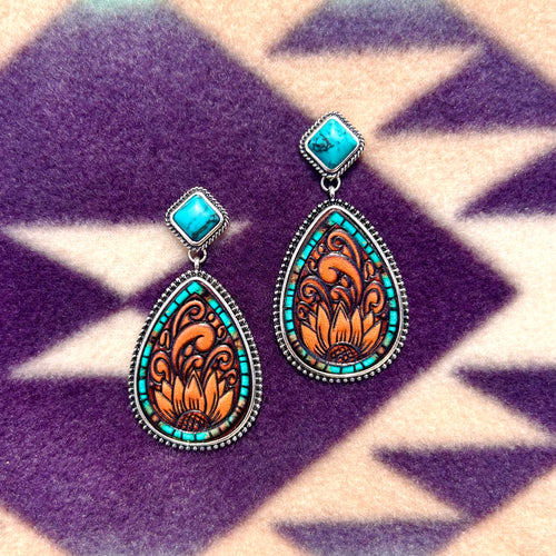 Zephyr Leather Sunflower Earrings