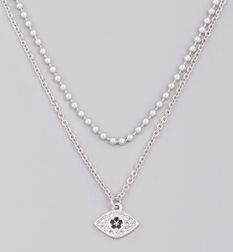 Silver 2 strand Evil Eye necklace