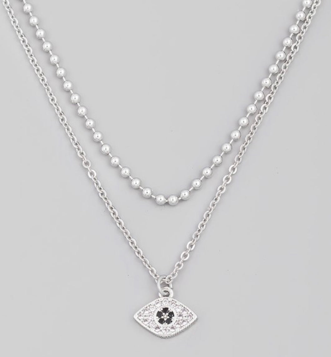 Silver 2 strand Evil Eye necklace