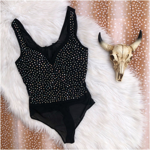 Black Rhinestone Bodysuit
