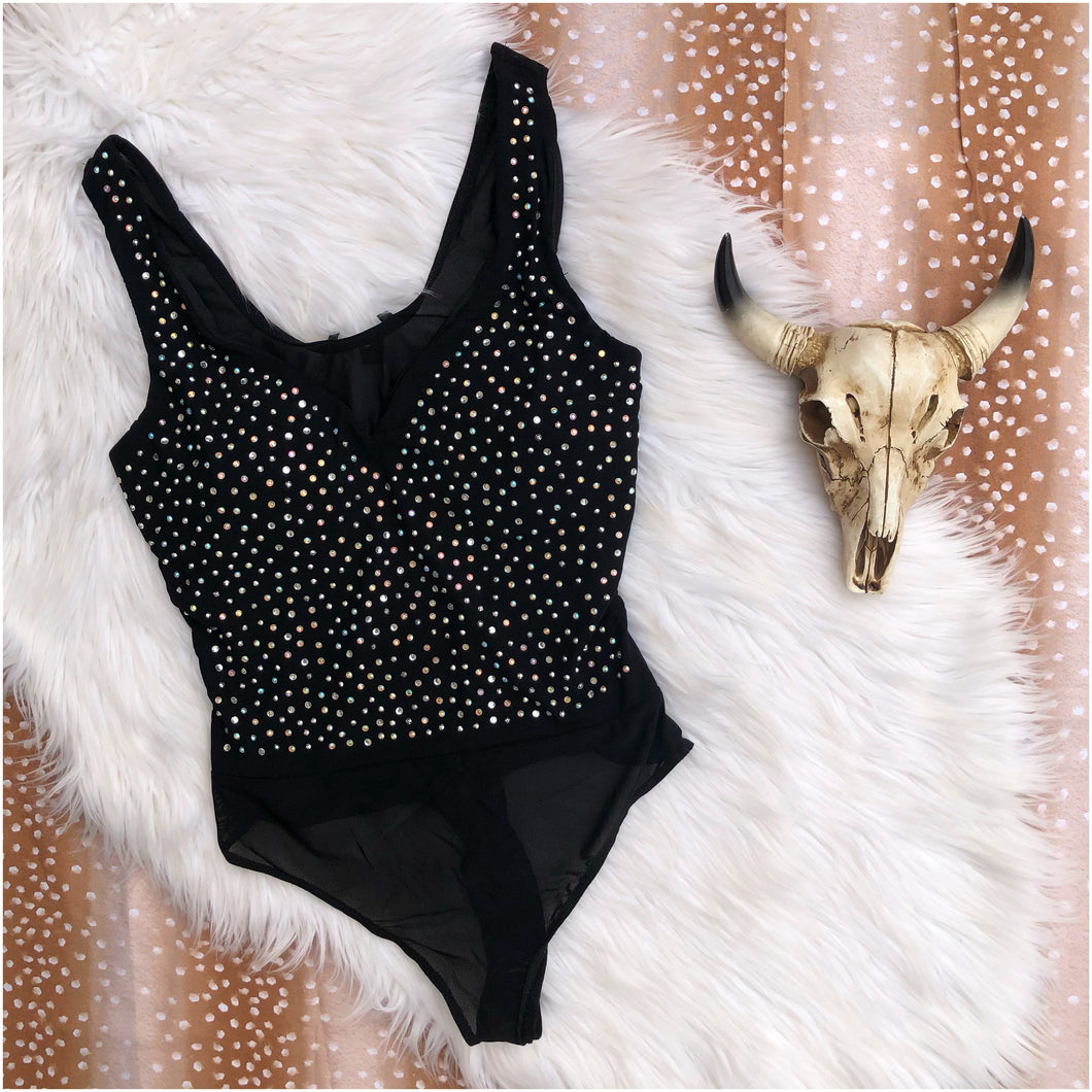 Black Rhinestone Bodysuit