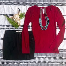 Load image into Gallery viewer, Wine Long Sleeve V-Neck Tee