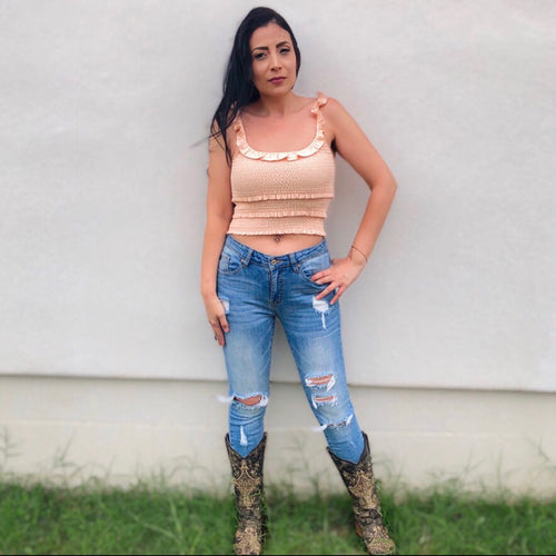Just Peachy Smocked Crop Fit Top