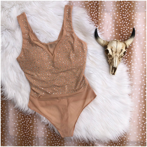 Nude Rhinestone Bodysuit