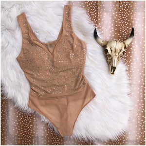 Nude Rhinestone Bodysuit