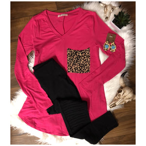 Pink Leopard Pocket Top