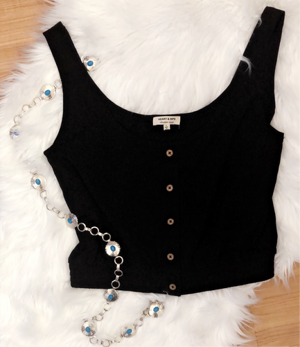 Black Cotton Button Down Tank