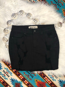 Black Distressed Denim Skirt
