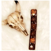 Load image into Gallery viewer, Floral Leather Cuff Bracelet with Rhinestones