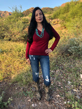 Load image into Gallery viewer, Wine Long Sleeve V-Neck Tee
