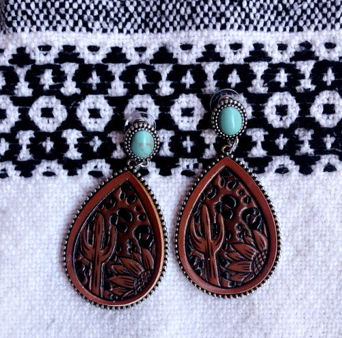 Patricia Leather Sunflower & Cactus Earrings