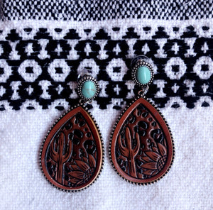 Patricia Leather Sunflower & Cactus Earrings