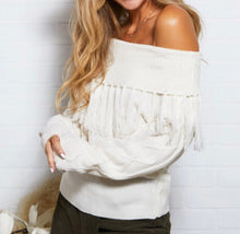 Load image into Gallery viewer, Ivory Fringe Off Shoulder Sweater