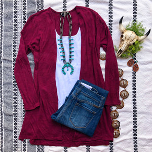 Maroon Waffle Knit Cardigan