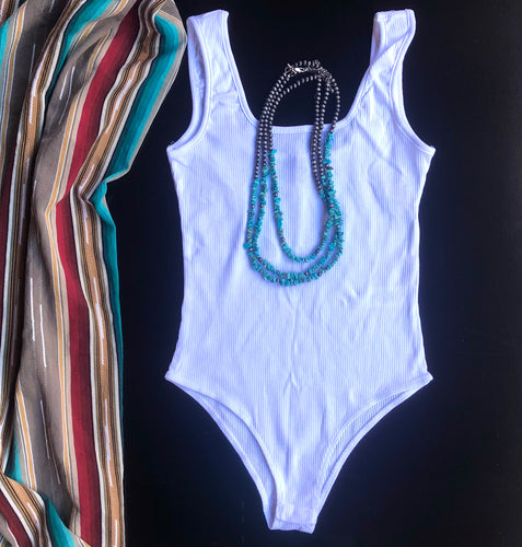 White Ribbed Bodysuit