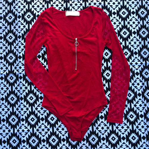 Zia Red Zip Front Bodysuit