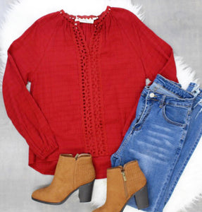 Ruby Red Embroidered Top