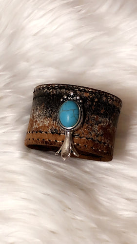 Leather Cuff Bracelet with Turquoise