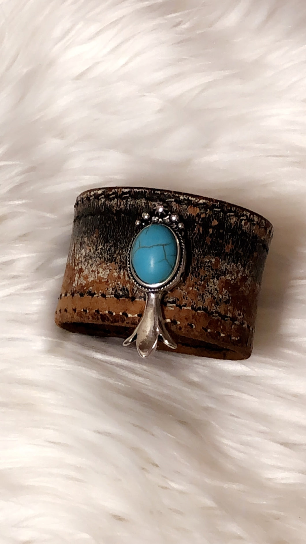 Leather Cuff Bracelet with Turquoise