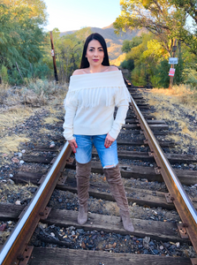 Ivory Fringe Off Shoulder Sweater
