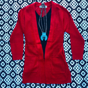 Red Waffle Knit Cardigan