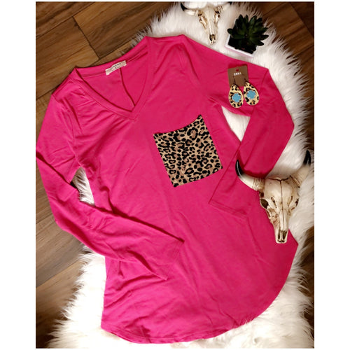 Pink Leopard Pocket Top