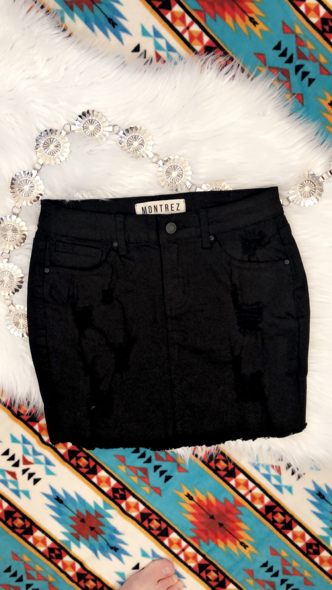 Black Distressed Denim Skirt