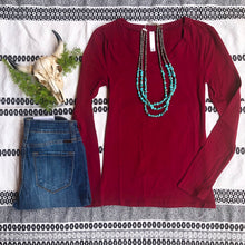 Load image into Gallery viewer, Wine Long Sleeve V-Neck Tee