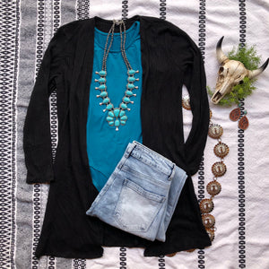 Black Waffle Knit Cardigan
