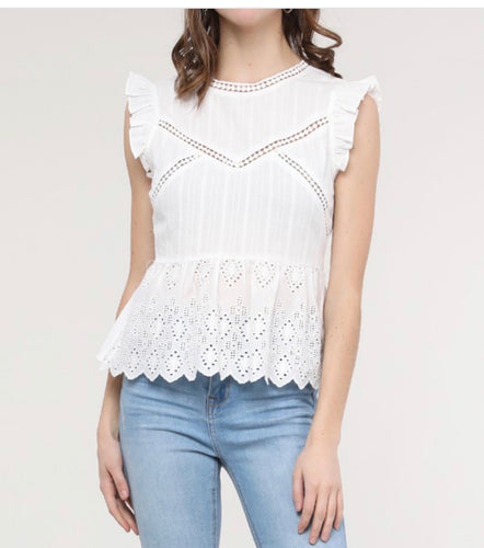 White Eyelet Cotton Top
