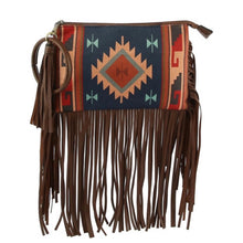 Load image into Gallery viewer, Navy Aztec Fringe Clutch