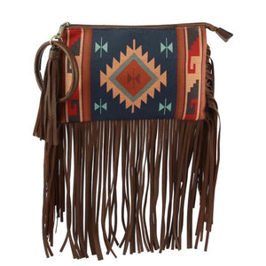 Navy Aztec Fringe Clutch