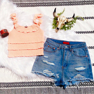 Just Peachy Smocked Crop Fit Top