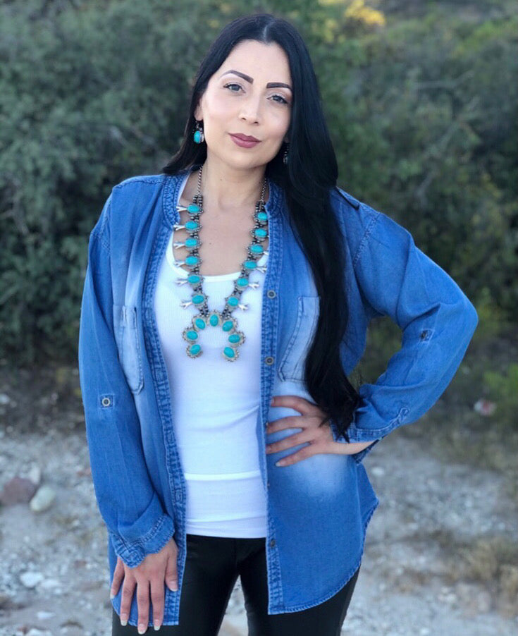 Wyoming Denim Chambray Button Down Top