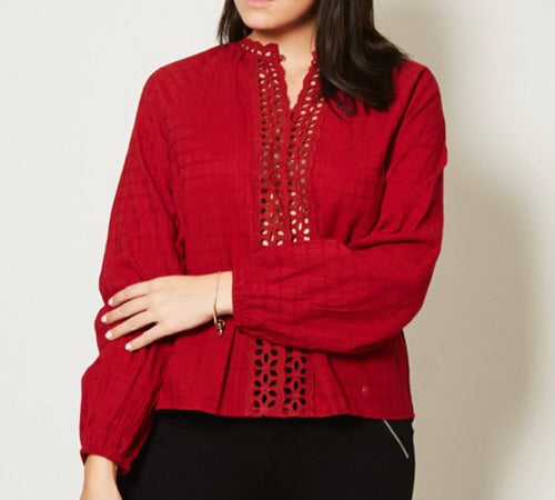 Ruby Red Embroidered Top