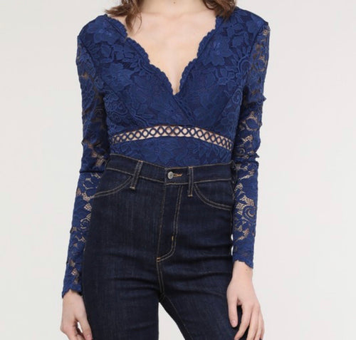 Adalida Navy Lace Bodysuit