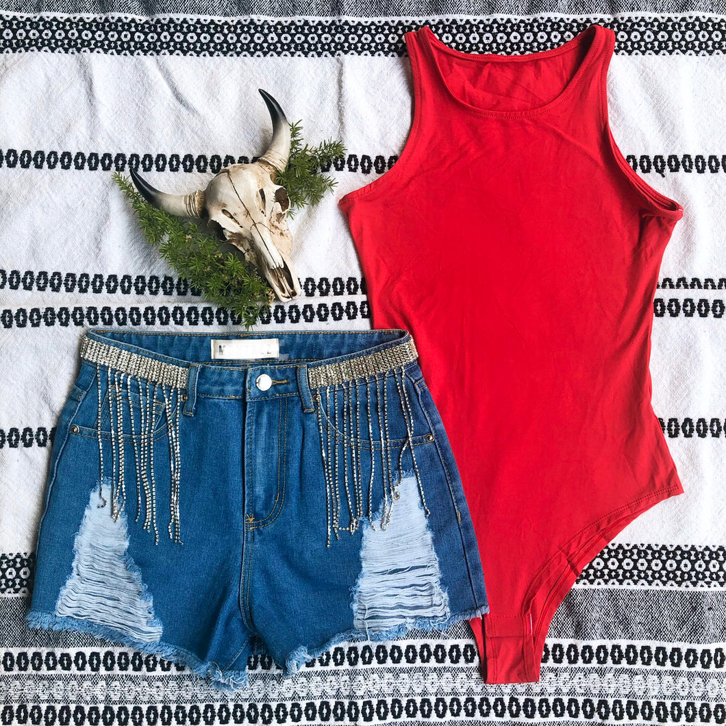 Red seamless bodysuit