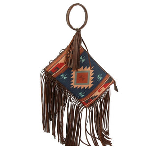Navy Aztec Fringe Clutch